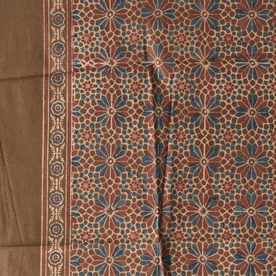 shop Square Ajrakh Block Printed Cotton Brown Scarf