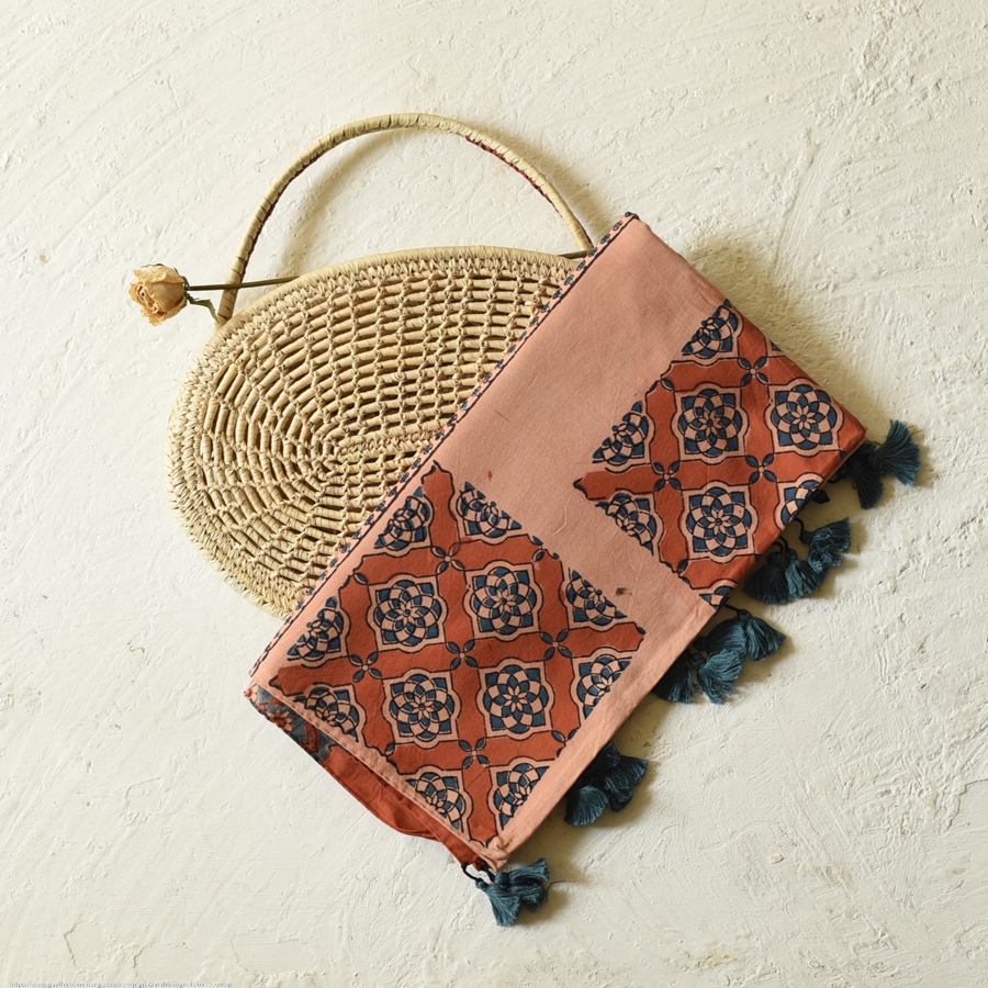 shop Ajrakh Block Printed Cotton Beige Stole