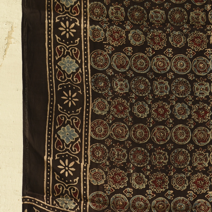 Shop Natural Dyed Ajrakh - Modal Silk Black Stole