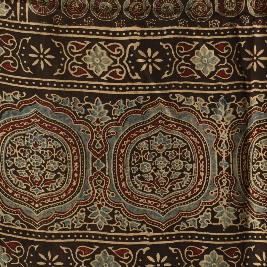 Shop Natural Dyed Ajrakh - Modal Silk Black Stole