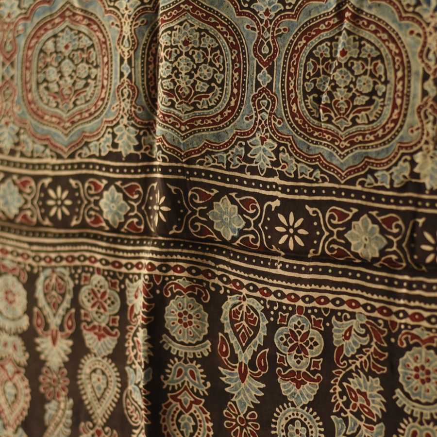 Shop Natural Dyed Ajrakh - Modal Silk Black Stole