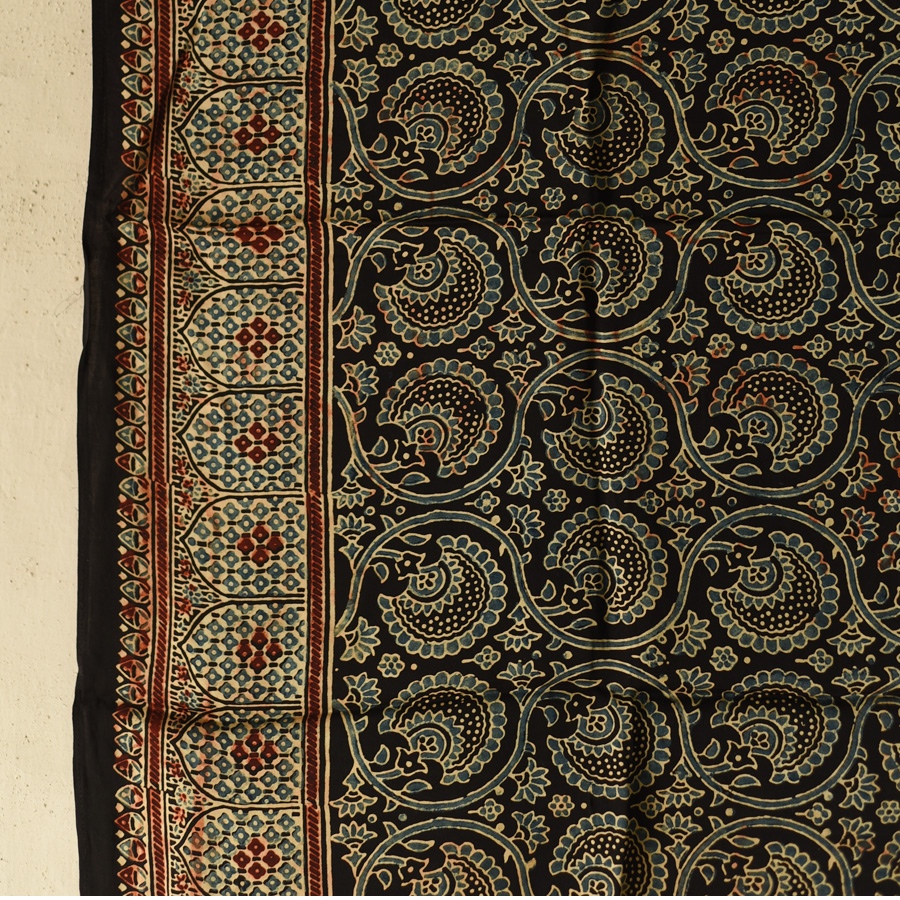 shop Ajrakh Black Square Modal Silk Scarf