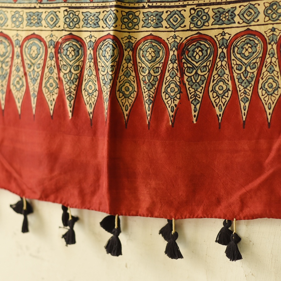 buy Ajrakh Mulberry Silk red Dupatta - A