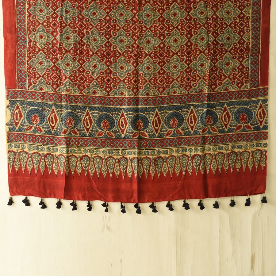 buy Ajrakh Mulberry Silk red Dupatta - A