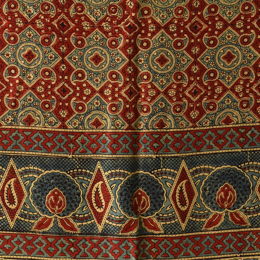 buy Ajrakh Mulberry Silk red Dupatta - A