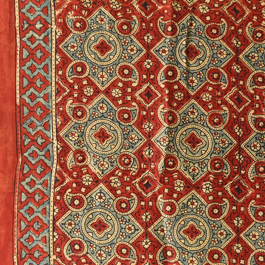 buy Ajrakh Mulberry Silk red Dupatta - A