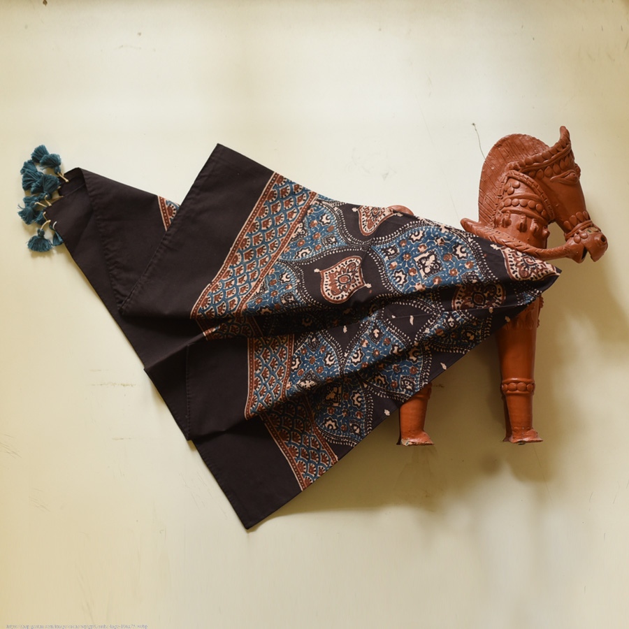 shop Hand Block Printed - Square Ajrakh Cotton Brown Scarf