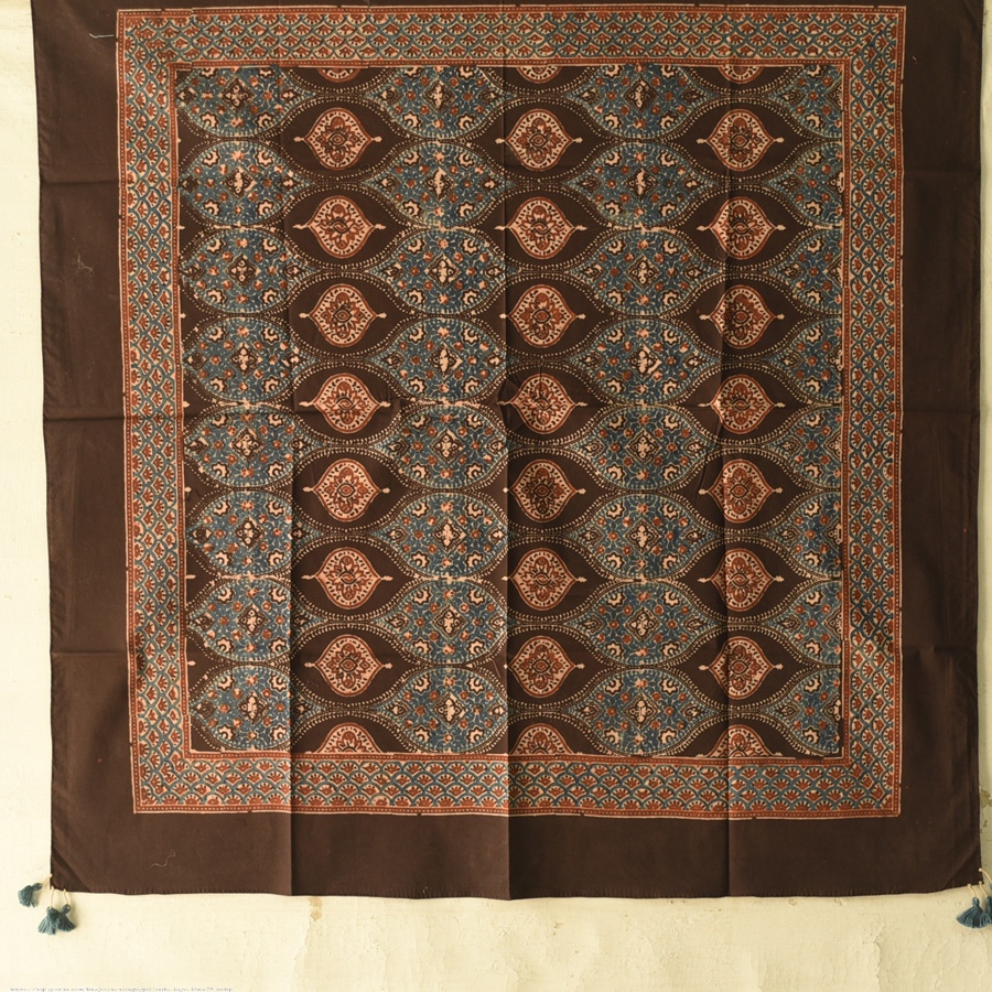 shop Hand Block Printed - Square Ajrakh Cotton Brown Scarf