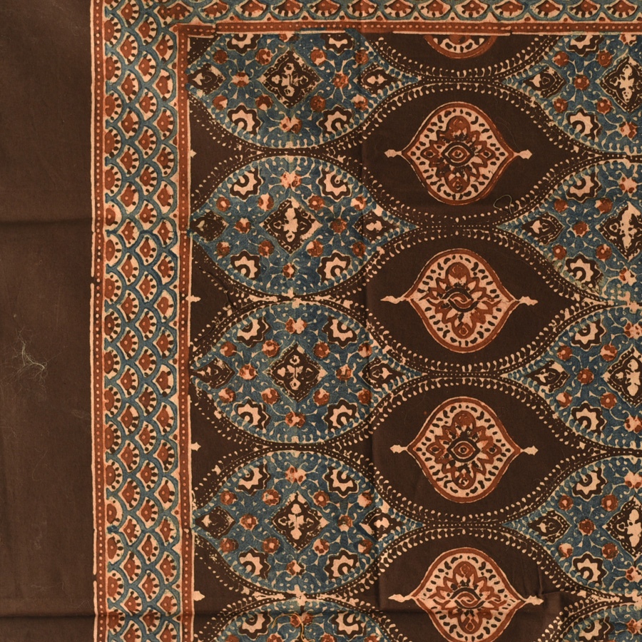 shop Hand Block Printed - Square Ajrakh Cotton Brown Scarf