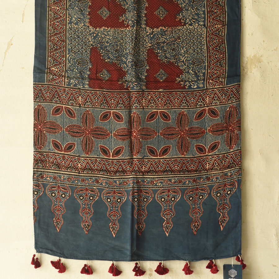 Shop Ajrakh Modal Silk Stole With Natural Dyed - Red & Blue