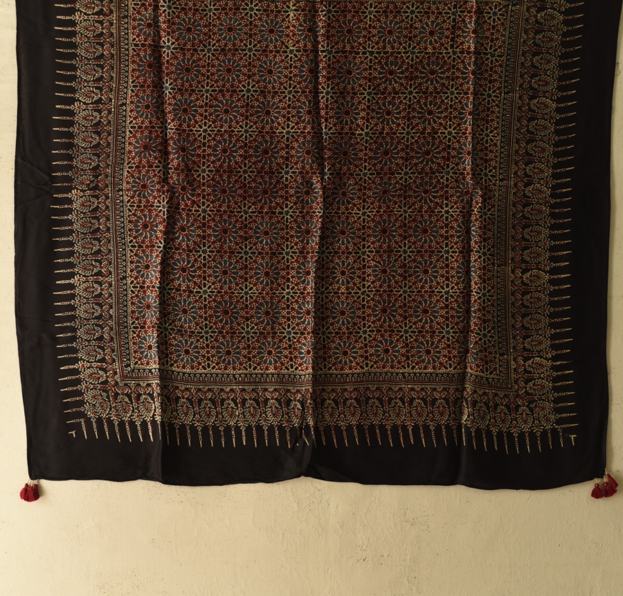 shop Square Modal Silk Scarf  ~ Ajrakh Printed
