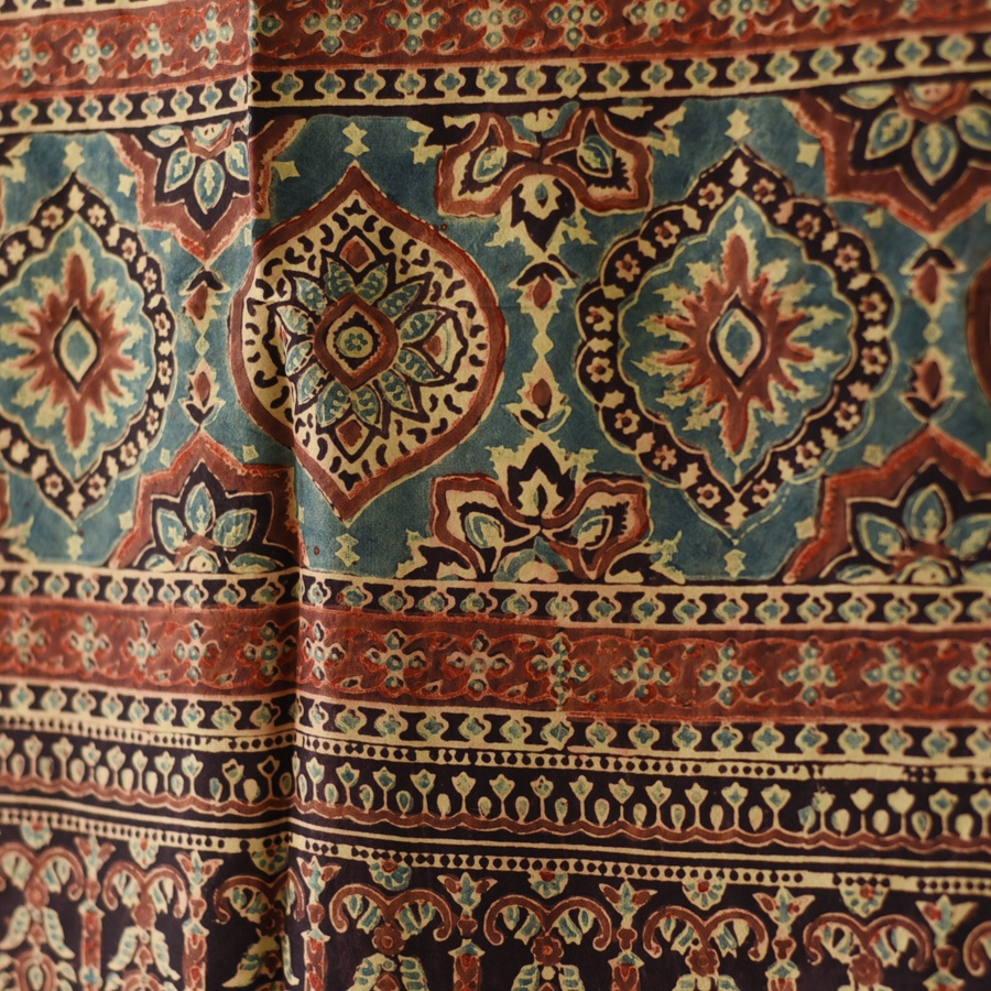 buy Ajrakh Mulberry Silk Dupatta -Natural dyed