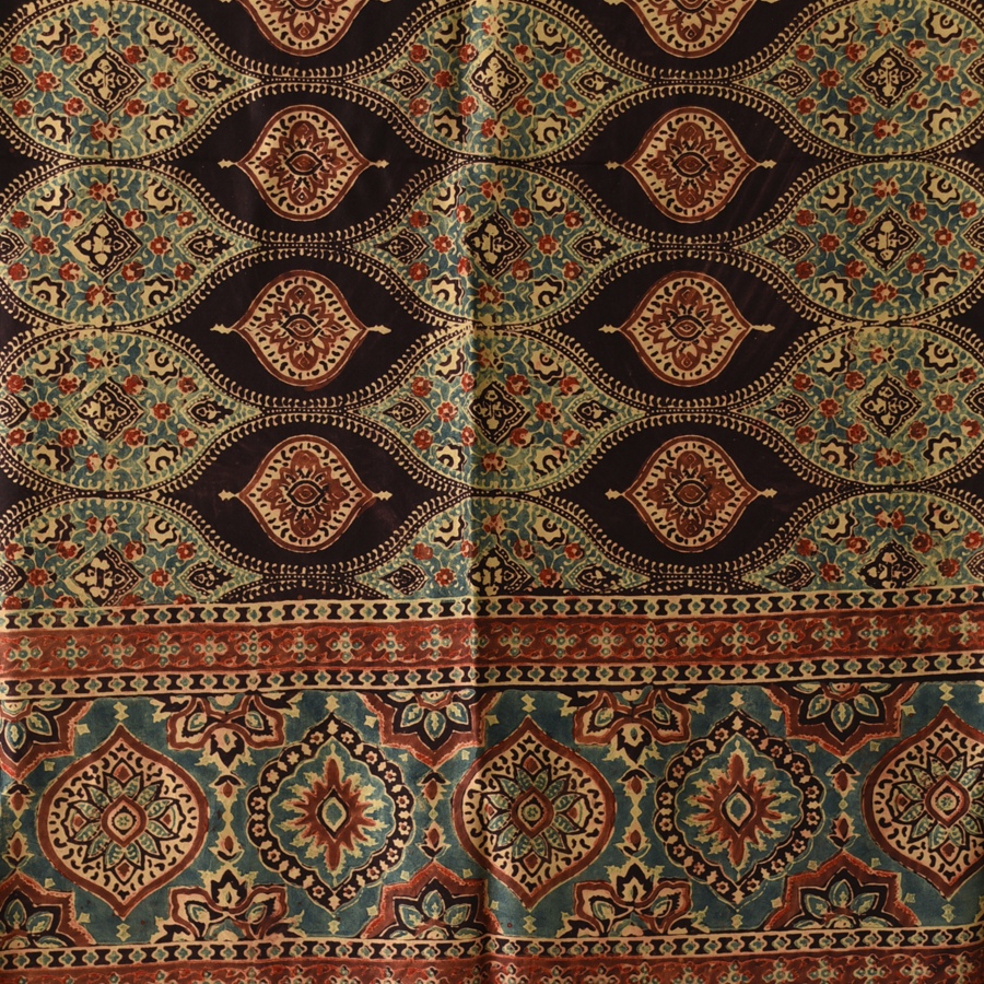 buy Ajrakh Mulberry Silk Dupatta -Natural dyed