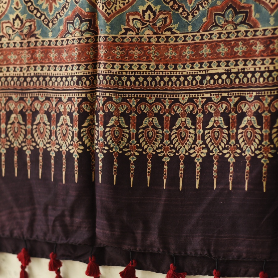 buy Ajrakh Mulberry Silk Dupatta -Natural dyed
