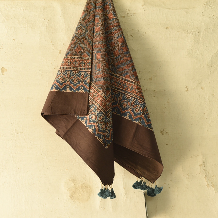 shop Hand Block Printed Ajrakh Cotton Square Scarf