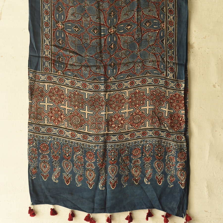 Shop Ajrakh Modal Silk Stole With Natural Dyed