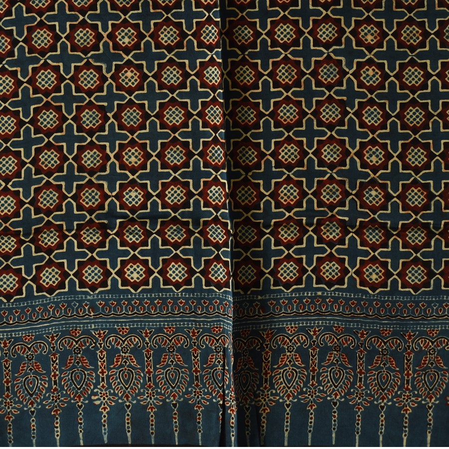 shop Ajrakh Block Printed - Square Modal Silk Scarf - Blue & Red