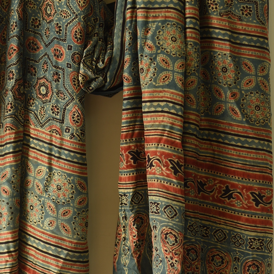 buy Ajrakh Mulberry Silk Dupatta - o