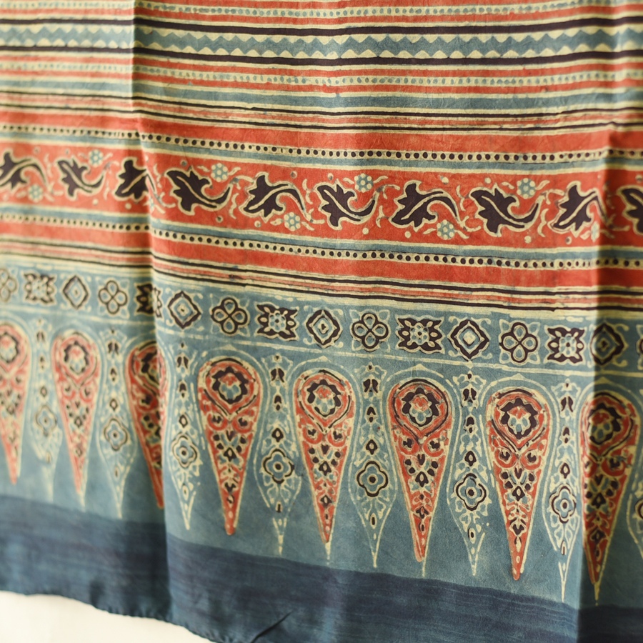 buy Ajrakh Mulberry Silk Dupatta - o