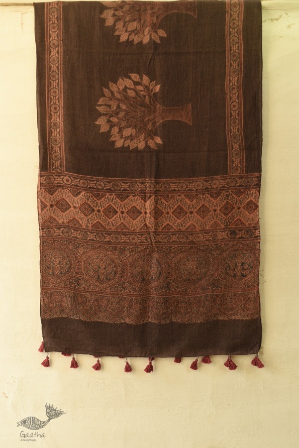 shop Ajrakh Block Print ~ Natural Color Woolen Stole