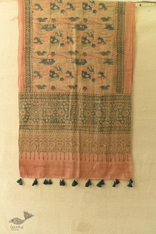 shop Ajrakh Block Print ~ Natural Color Woolen Stole