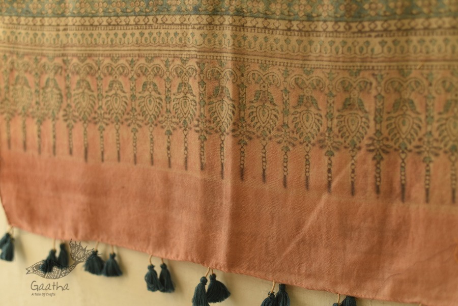 shop Ajrakh Block Print ~ Natural Color Woolen Stole