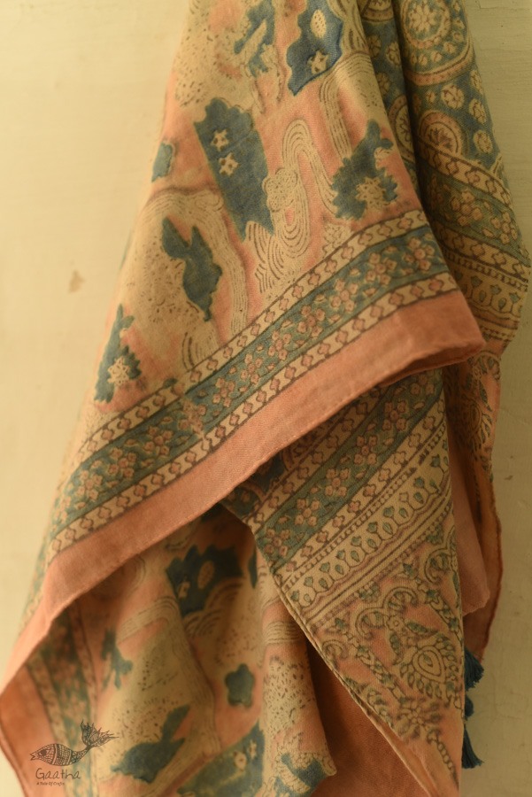 shop Ajrakh Block Print ~ Natural Color Woolen Stole