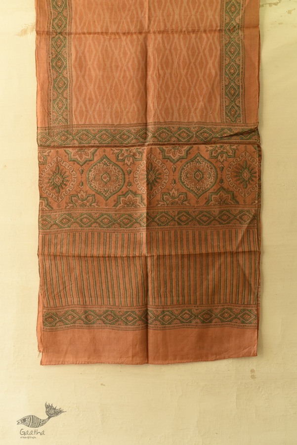 shop Natural Dyed - Ajrakh Tussar Silk Stole