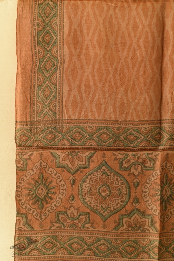 shop Natural Dyed - Ajrakh Tussar Silk Stole