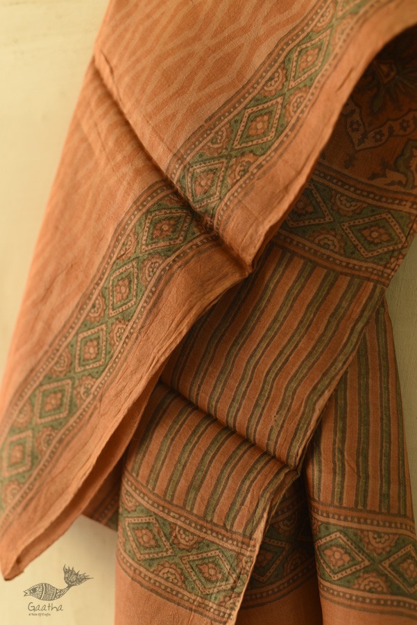 shop Natural Dyed - Ajrakh Tussar Silk Stole