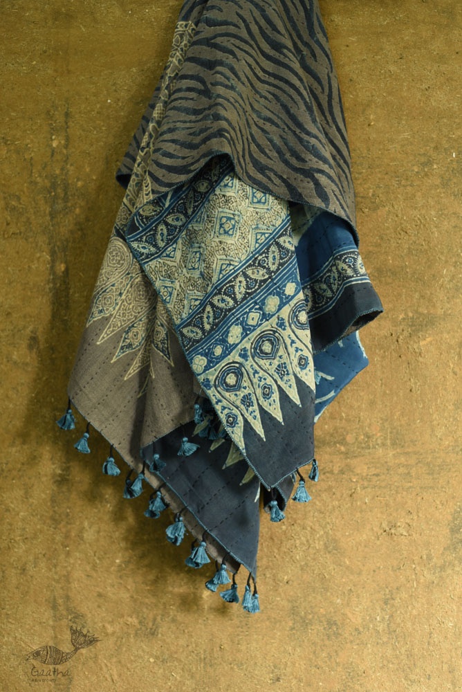 shop Reversible Quilt Shawl with Kantha Stitch Shawl - Wool + Silk