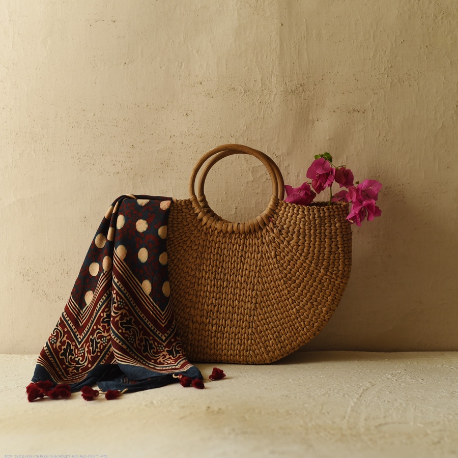 shop Ajrakh Block Printed - Square Modal Silk Scarf