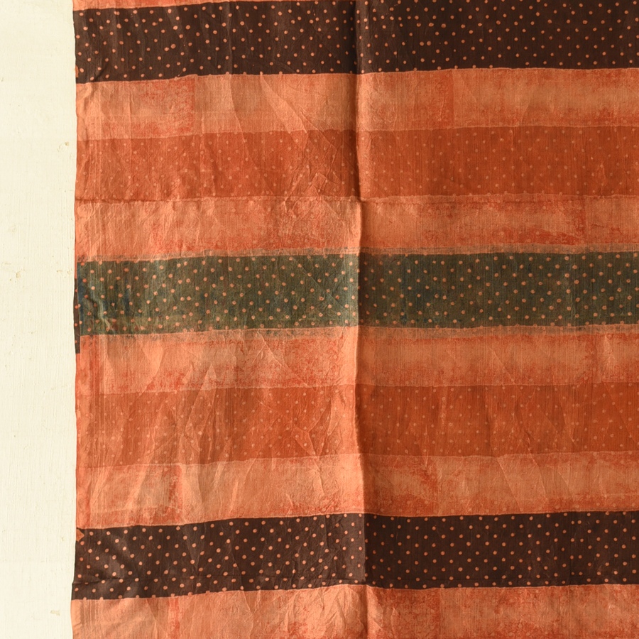 buy Ajrakh Mulberry Silk Dupatta - Natural dyed - Brown Stripes