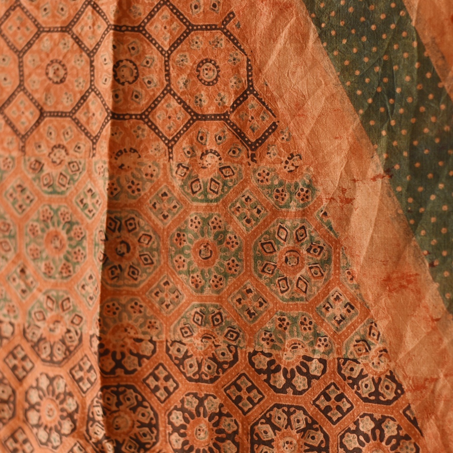 buy Ajrakh Mulberry Silk Dupatta - Natural dyed - Brown Stripes