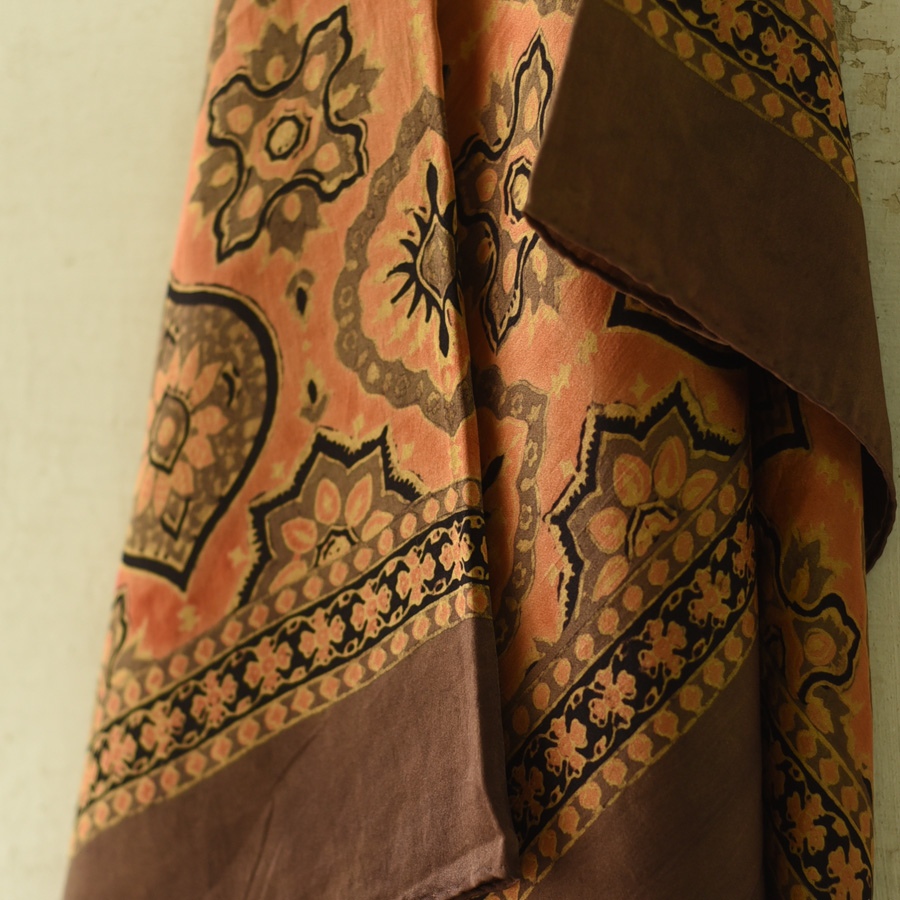shop Hand Block Printed - Ajrakh Silk Scarf - Brown & Orange