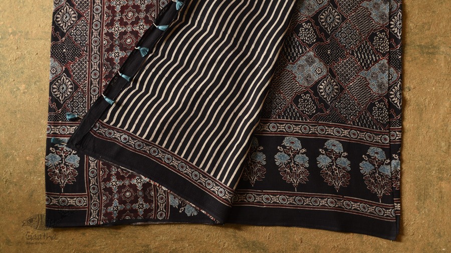 shop Ajrakh Block Printed - Mul Soft Cotton Saree
