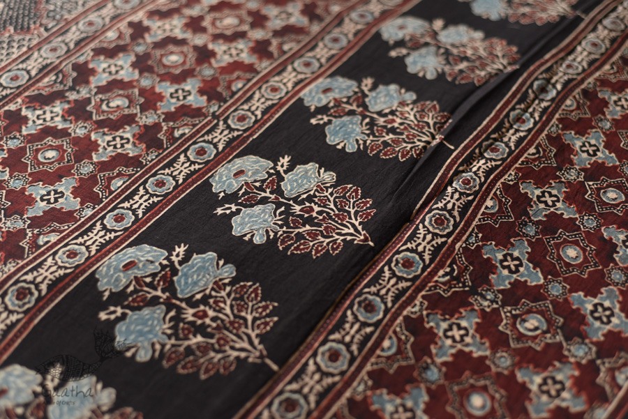 shop Ajrakh Block Printed - Mul Soft Cotton Saree