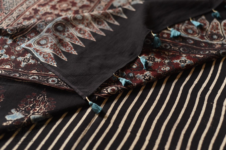 shop Ajrakh Block Printed - Mul Soft Cotton Saree