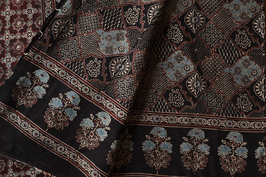 shop Ajrakh Block Printed - Mul Soft Cotton Saree