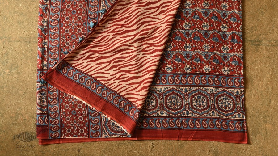 shop Ajrakh Handcrafted - Mul Soft Cotton Saree