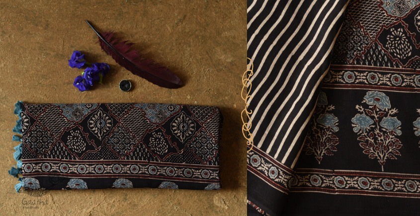 shop Ajrakh Block Printed - Mul Soft Cotton Saree