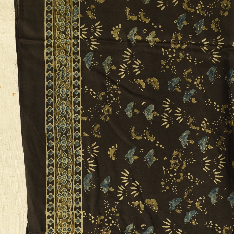 Shop Natural Dyed Ajrakh Block Printed Modal Silk Stole - Black