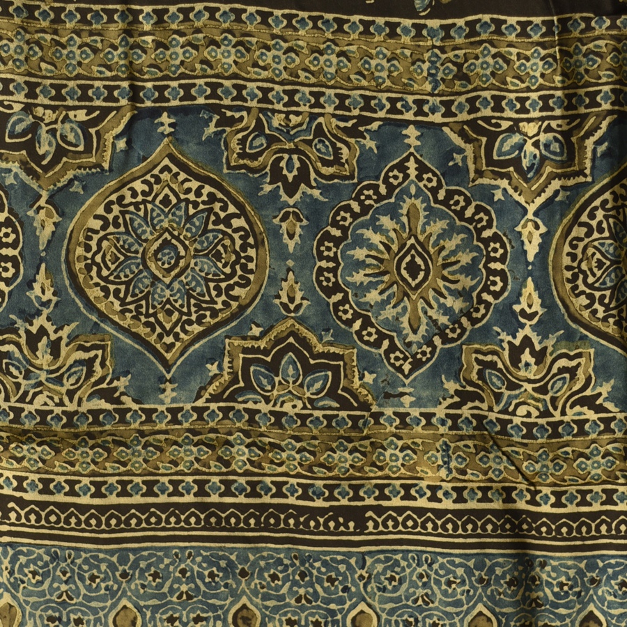 Shop Natural Dyed Ajrakh Block Printed Modal Silk Stole - Black