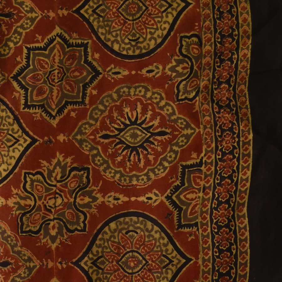 shop Hand Block Printed - Ajrakh Silk Scarf - Red & Black