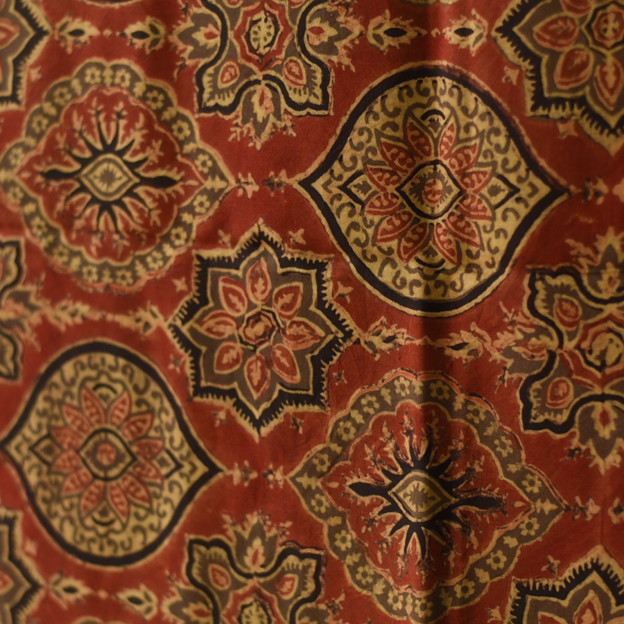 shop Hand Block Printed - Ajrakh Silk Scarf - Red & Black