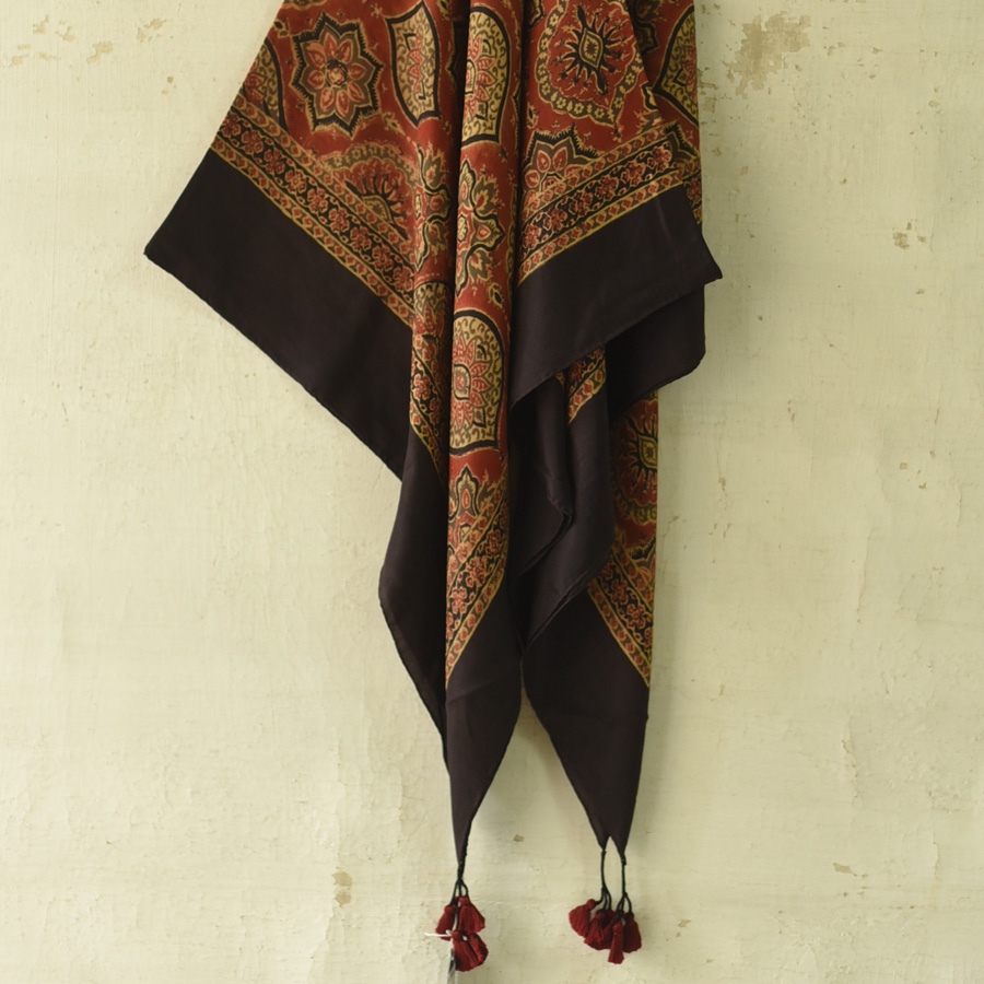shop Hand Block Printed - Ajrakh Silk Scarf - Red & Black