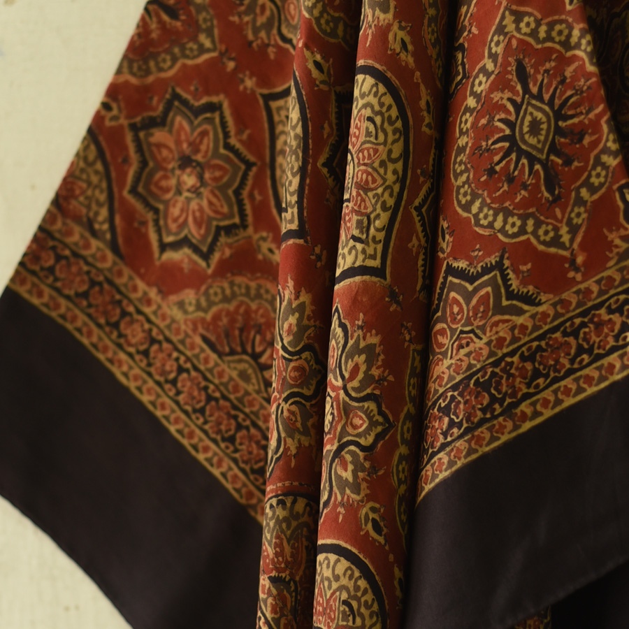 shop Hand Block Printed - Ajrakh Silk Scarf - Red & Black