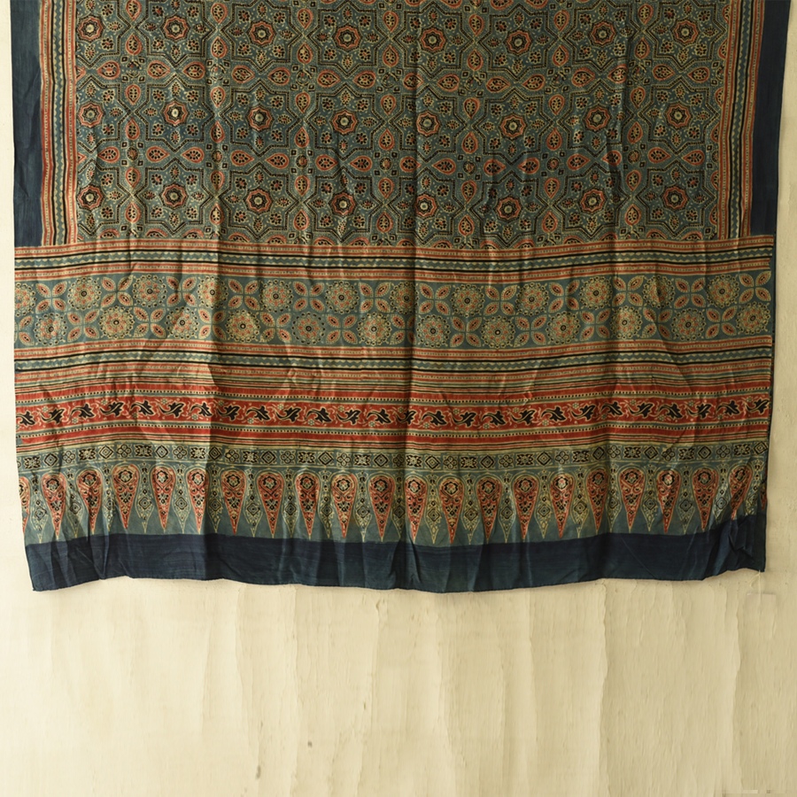 buy Ajrakh Mulberry Silk Dupatta - Blue