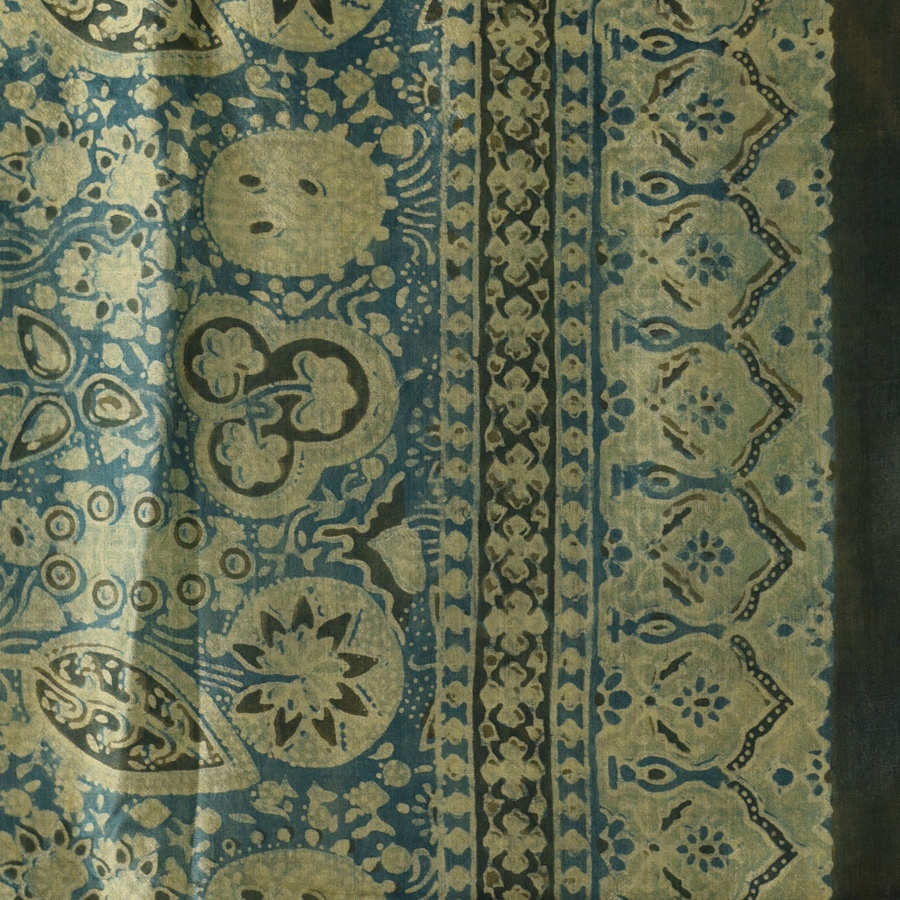 shop Hand Block Printed - Ajrakh Silk Scarf - Sky Blue