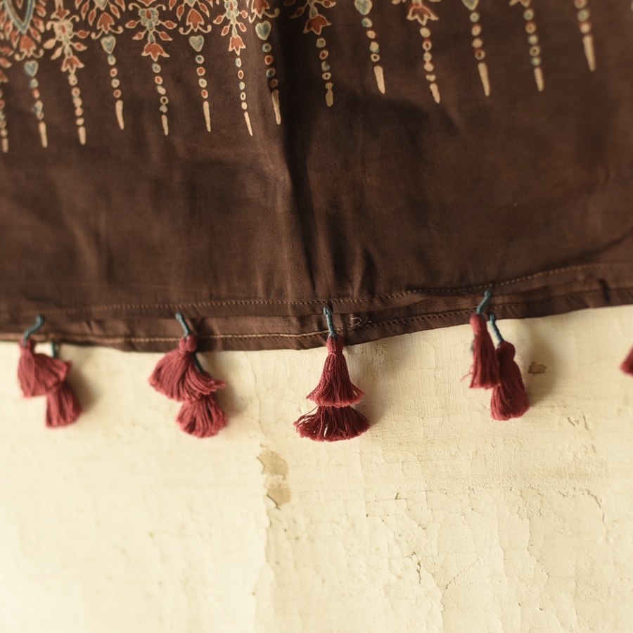 Natural Dyed Ajrakh - Modal Silk Brown Stole With Flower Motif